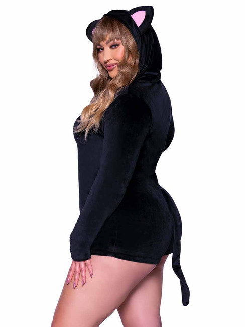 LA87142X, Plus Size Comfy Cat Romper Side View By Leg Avenue