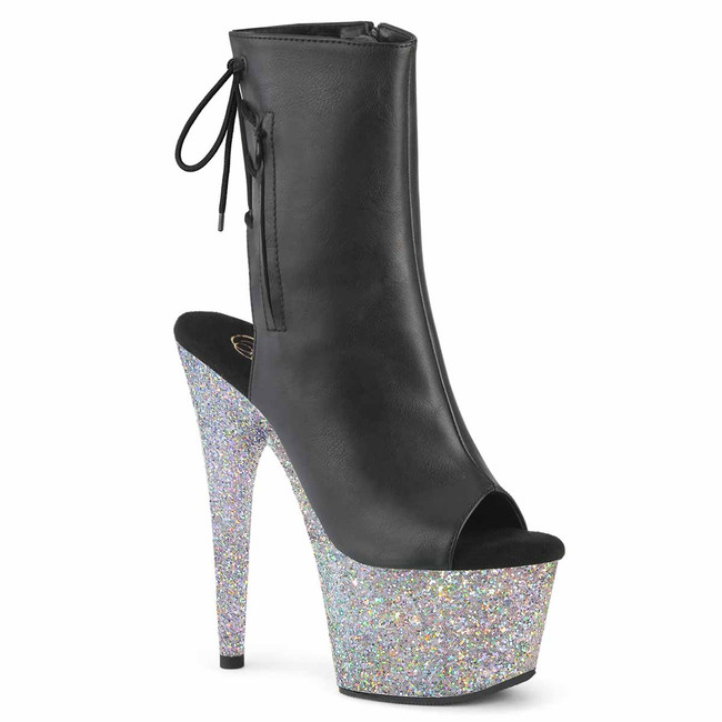 ADORE-1018LG, 7 Inch Open Toe and Back with Glitter Platform Boots By Pleaser