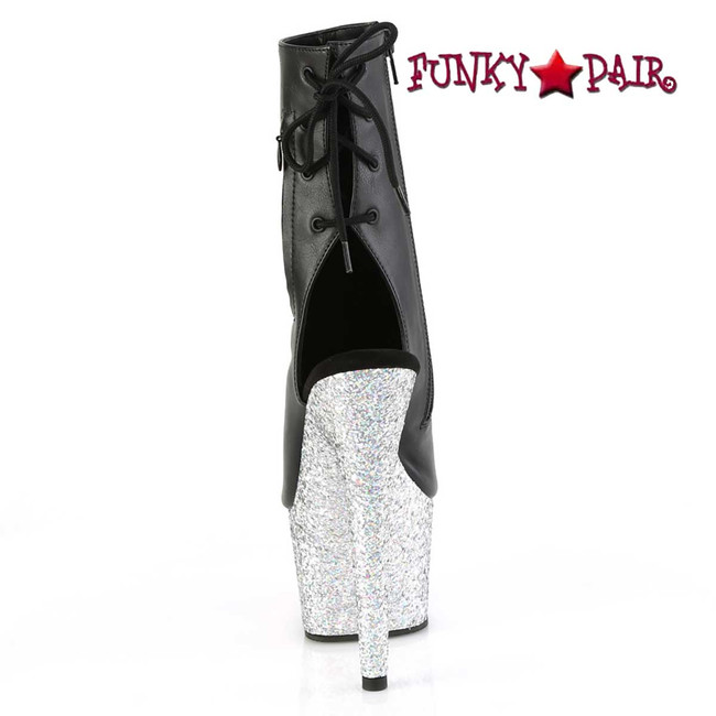 ADORE-1018LG, Back View 7 Inch Open Toe and Back with Glitter Platform Boots