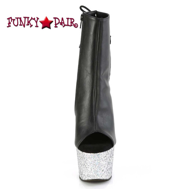 ADORE-1018LG, Front View 7 Inch Open Toe and Back with Glitter Platform Boots