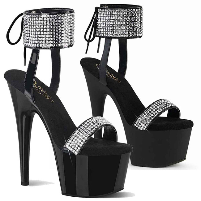 ADORE-770, 7 Inch Ankle Cuff Rhinestones Platform Sandal By Pleaser USA