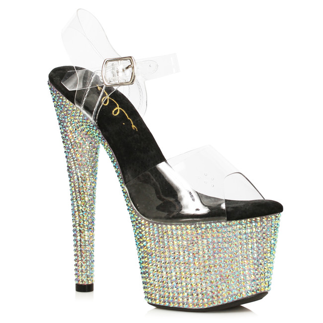 709-Ziamond, 7 Inch Rhinestones Platform Sandal By Ellie Shoes