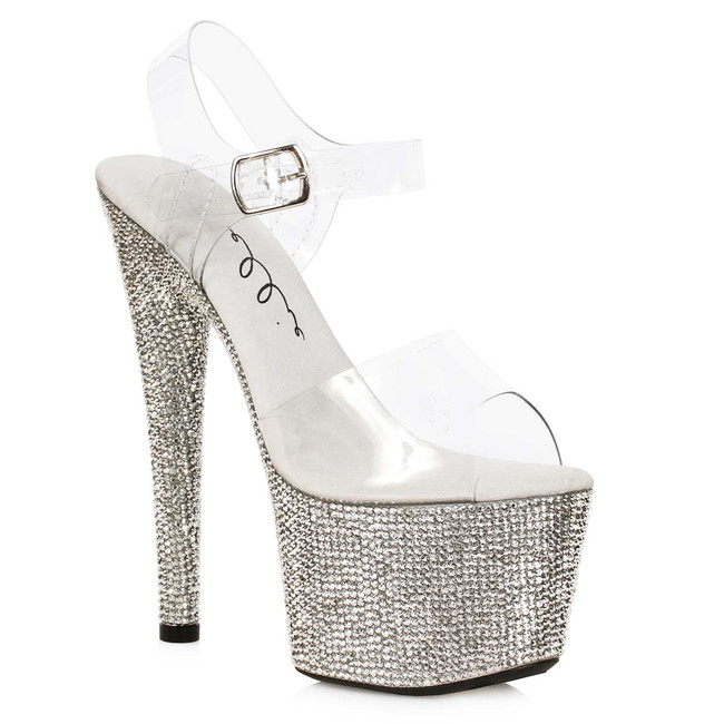 709-Zina, Silver Rhinestones Ankle Strap Sandal By Ellie