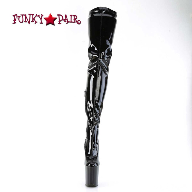 Flamingo-4000, 8 Inch Black Thigh High Boots Front View