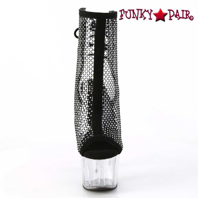 Adore-1018RM, Front View Rhinestones Mesh Fabric Platform Boots