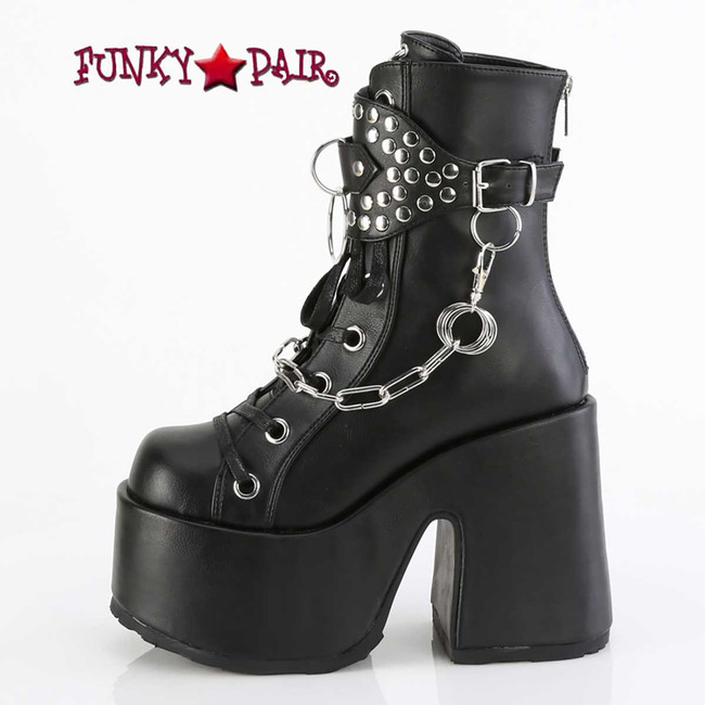 Camel-65, Side View Mid-Calf Boots with Chain and Studs