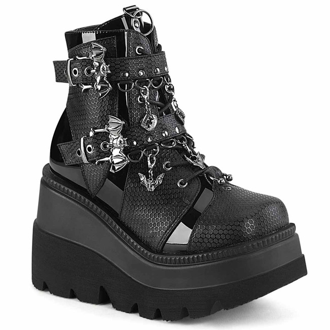SHAKER-66, Wedge Platform with Bat Buckles By Pleaser