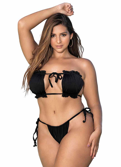 MA6603X, Plus Size Black Ruffle Strapless Bikini by Mapale