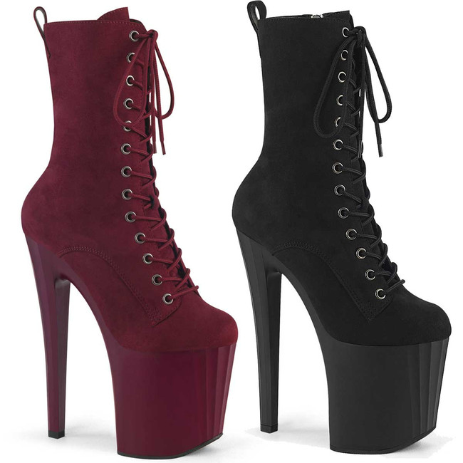 Enchant-1040S, Lace-Up Suede Ankle Boots with Prismatic Linear Design