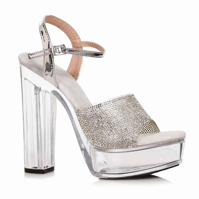675-LARISSA, Silver Chunky Heel Rhinestones Sandal