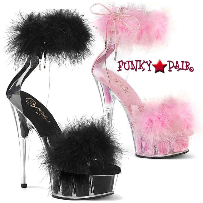 Pleaser DELIGHT-624F, 6" Marabou Ankle Cuff Sandal