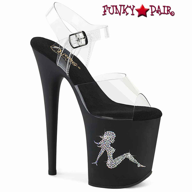 Pleaser FLAMINGO-808TGRS, 8" Silver Rhinestones Trucker Girl Platform Sandal