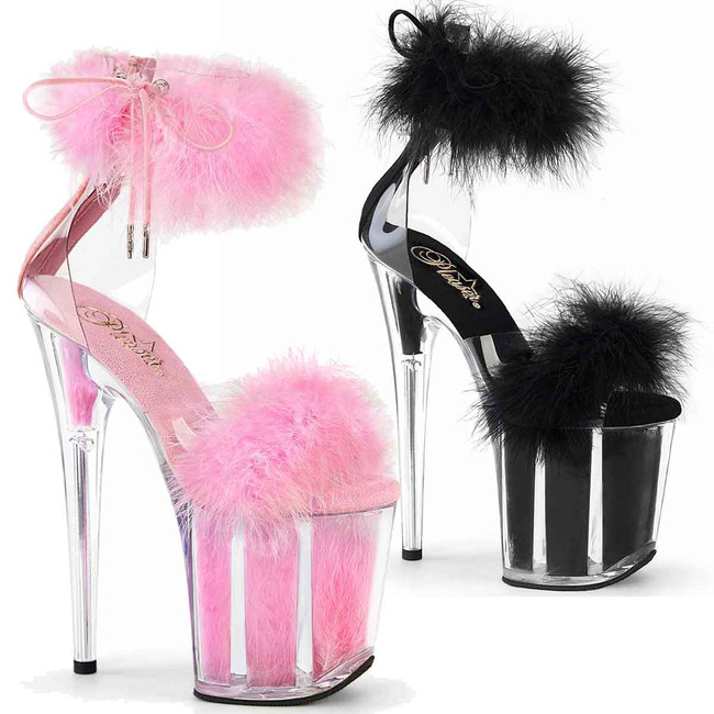 FLAMINGO-824F, 8" Marabou Platform Sandal By Pleaser FLAMINGO-824F, 8" Marabou Platform Sandal By Pleaser