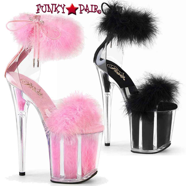 Pleaser | FLAMINGO-824F, 8" Marabou Platform Sandal Pleaser | FLAMINGO-824F, 8" Marabou Platform Sandal
