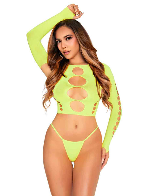 LA81657, Neon Yellow Cut Out Long Sleeve Set