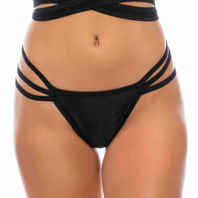 11004SL, Trip Strap Black Thong By Bodyzone