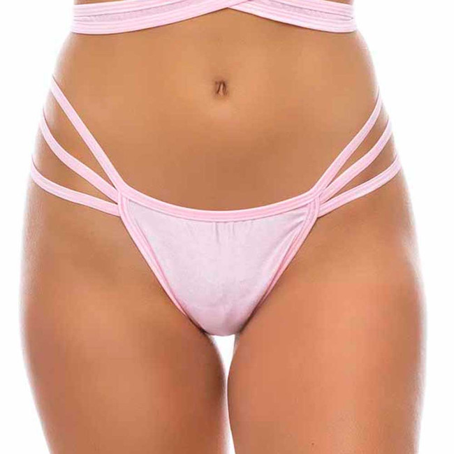 11004SL, Trip Strap Baby Pink Thong By Bodyzone