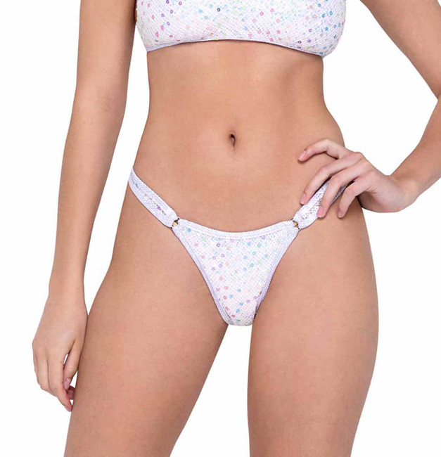 R-6224 - White Sequin Fishnet Thong By Roma