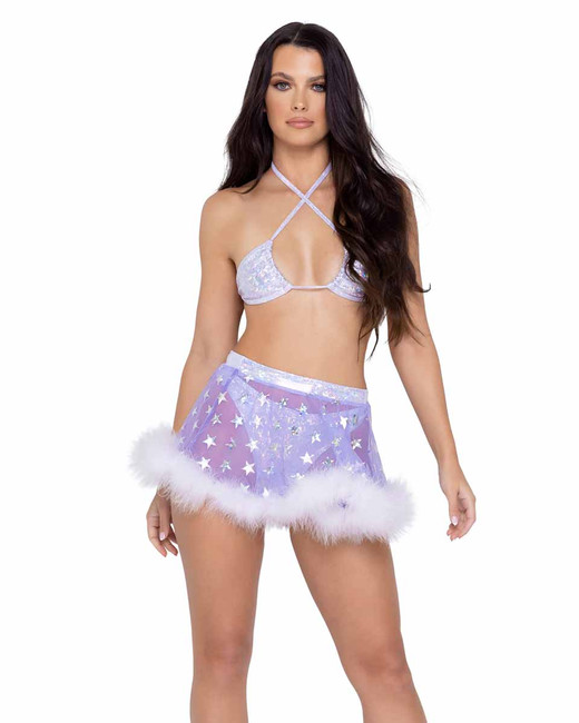 Roma R-6271 - Sheer Stars Marabou Lavender Skirt