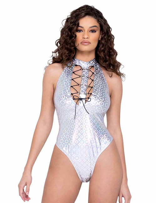 R-6283 - Ring Hologram Lace-Up Romper By Roma