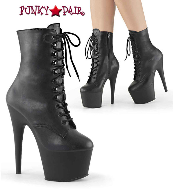 ADORE-1020FX, 7 Inch Black Faux Leather Ankle Boots