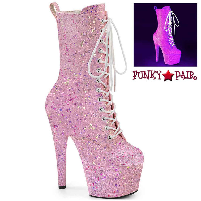Adore-1040-IG, 7" Ankle Boots with Baby Pink Iridescent Glitter