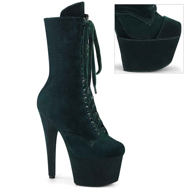 ADORE-1045VEL, 7" Dark Green Velvet Ankle Boots By Pleaser