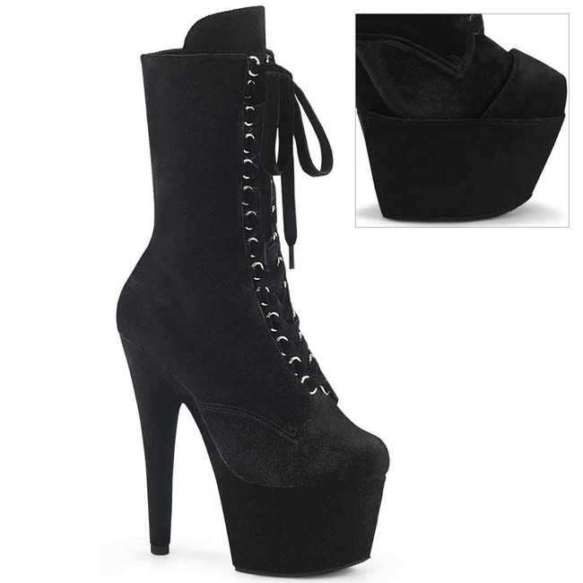 ADORE-1045VEL, 7" Black Velvet Ankle Boots