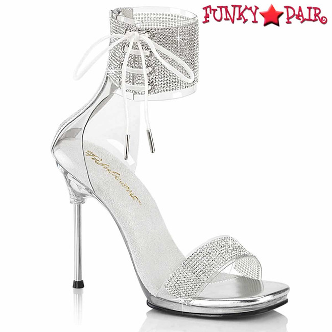 CHIC-47, 4.5" Silver Rhinestones Ankle Cuff Sandal