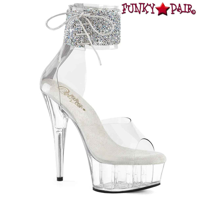 Pleaser DELIGHT-624RS-02, 6" Rhinestones Ankle Cuff Platform Sandal