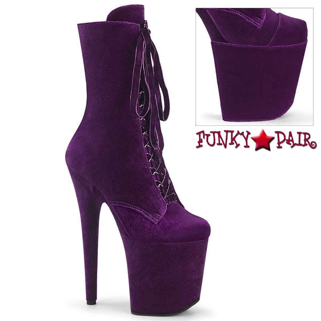 FLAMINGO-1045VEL, 8" Purple Velvet Ankle Boots