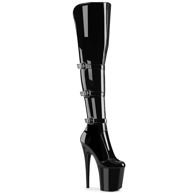 FLAMINGO-3018, 8" Over the Knee Boots with Triple Buckles By Pleaser