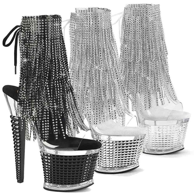 SPECTATOR-1017RSF, 7" Textured Platform Knee High Boots with Fringe By Pleaser USA