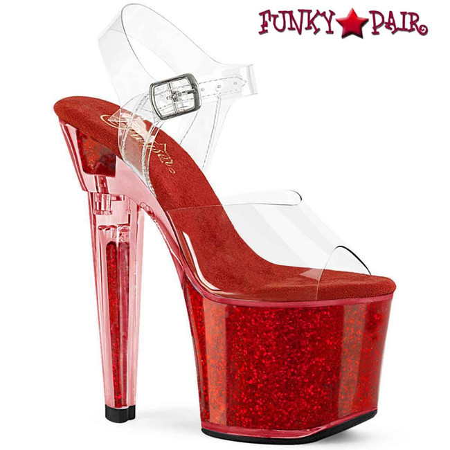 LOVESICK-708SG, 7" Heart Shape Heel with Red Iridescent Glitter Insert