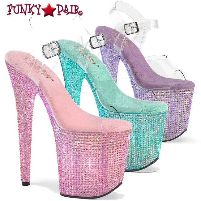 Pleaser BEJEWELED-808RRS, 8" Ankle Strap Platform with Resin Rhinestones