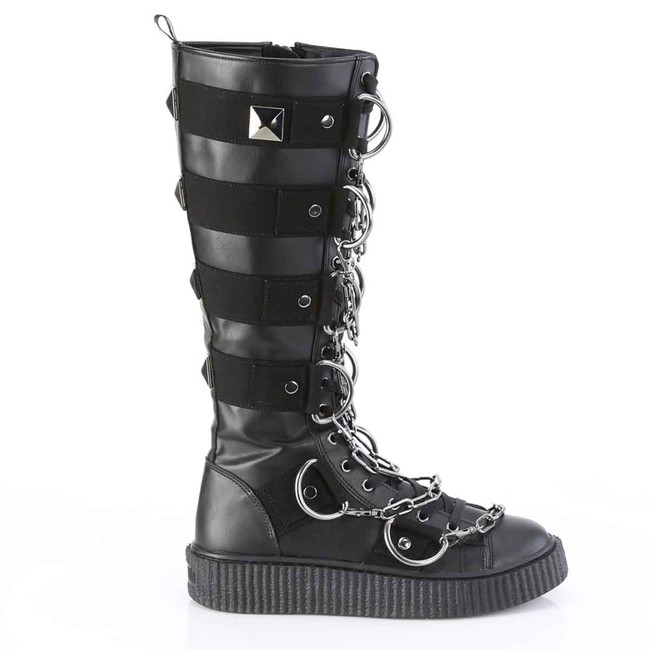 Demonia SNEEKER-405, Knee High Creeper Sneaker Boots with Chain Details