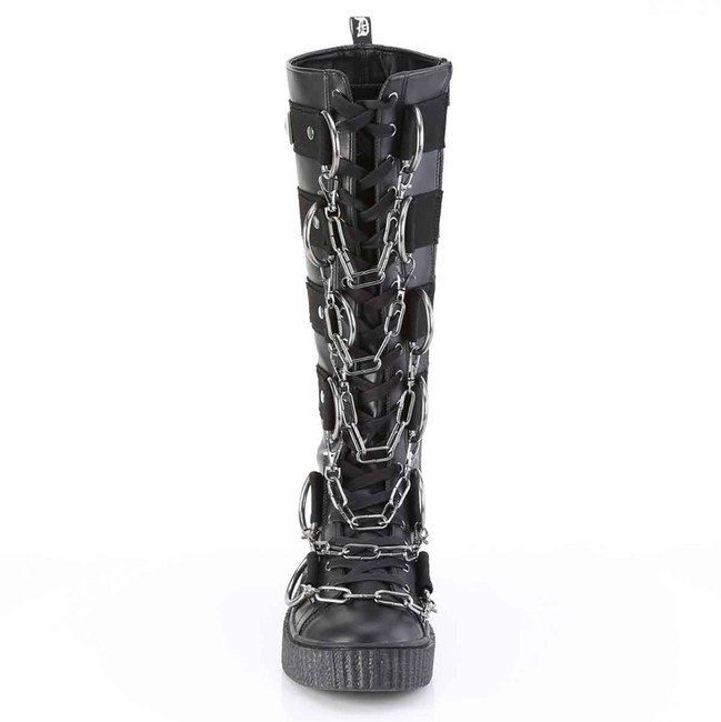 SNEEKER-405, Front View Knee High Creeper Sneaker Boots with Chain Details