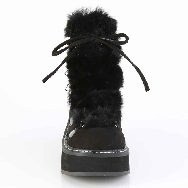 EMILY-55, Front View Ankle Boots with Fur Cover Tongue