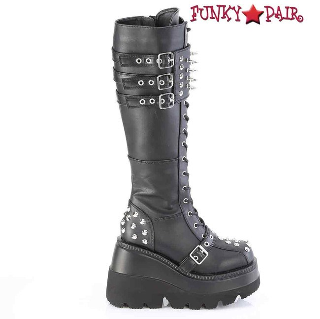 Demonia SHAKER-225, Knee High Boot with Spike Strap