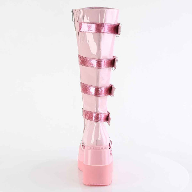 SHAKER-210, Back View Wedge Knee High Boots with Heart Shape Detail