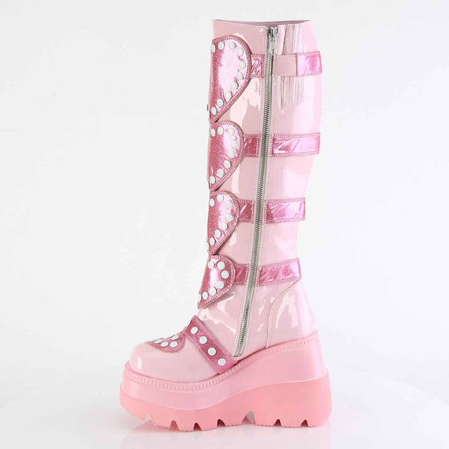 SHAKER-210, Zipper Side View Wedge Knee High Boots with Heart Shape Detail