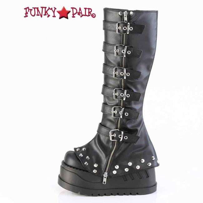 STOMP-223, Side View Wedge Bell Bottom Knee High Boots