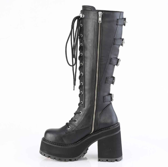 ASSAULT-218, Zipper Side View 4.5 Inch Block Heel Knee Hight Boots
