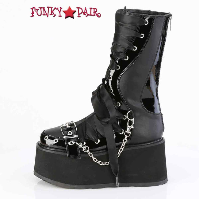 DAMNED-120, Side View Mid-Calf Boot with Corset Style Lacing