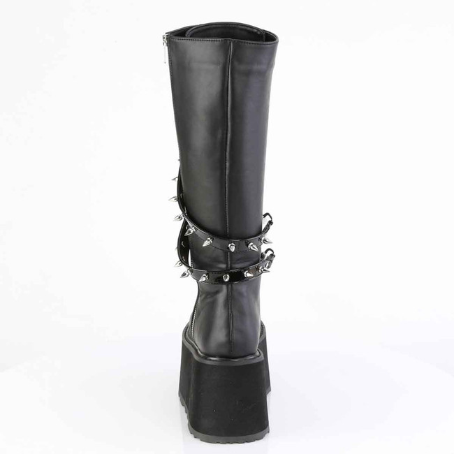 DAMNED-220, Back View Knee High Boots with Spikes Hanging Straps