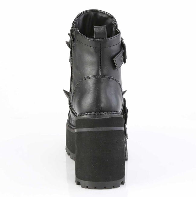 ASSAULT-72, Black Faux Leather Spike Ankle Boots Back View