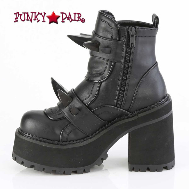 ASSAULT-72, Black Faux Leather Spike Ankle Boots Zipper Side View