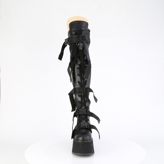 DAMNED-325, Front View Over-The-Knee Boots with Buckles Straps