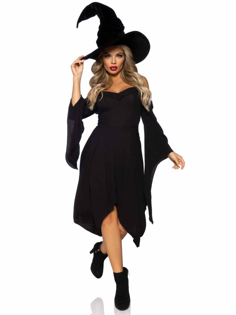 LA87117, Black Witch Bell Sleeves Dress