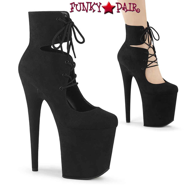 Pleaser FLAMINGO-800-22, Black Faux Suede 8" Platform Cutout Bootie Pump
